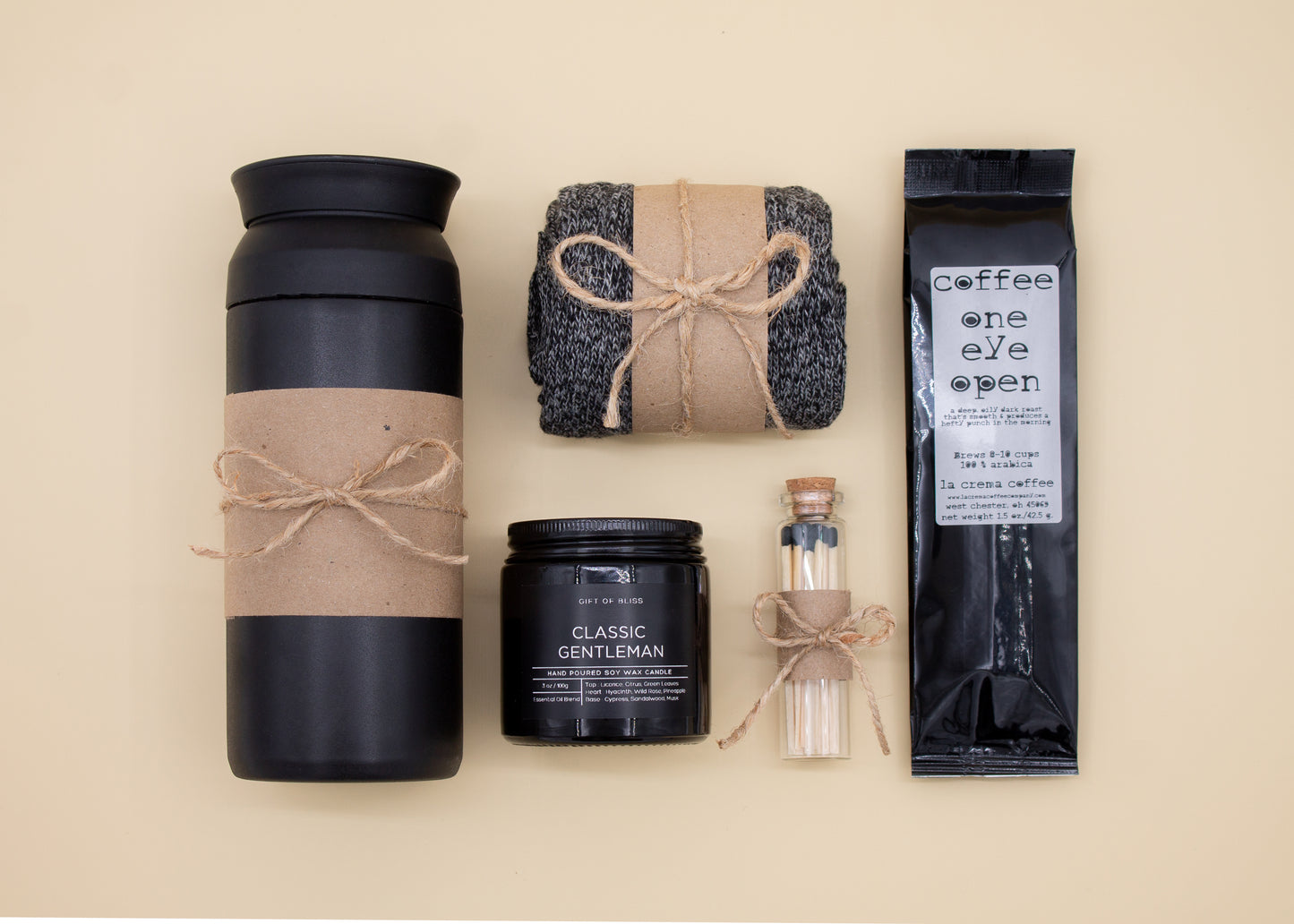 Gentleman's Refuge Basic (Specially crafted gift box for men, suitable for anyone valuing timeless style. Includes a stainless steel tumbler, coffee, aromatherapy candle, and cozy men's socks. A perfect gift for a comforting & indulgent experience.)