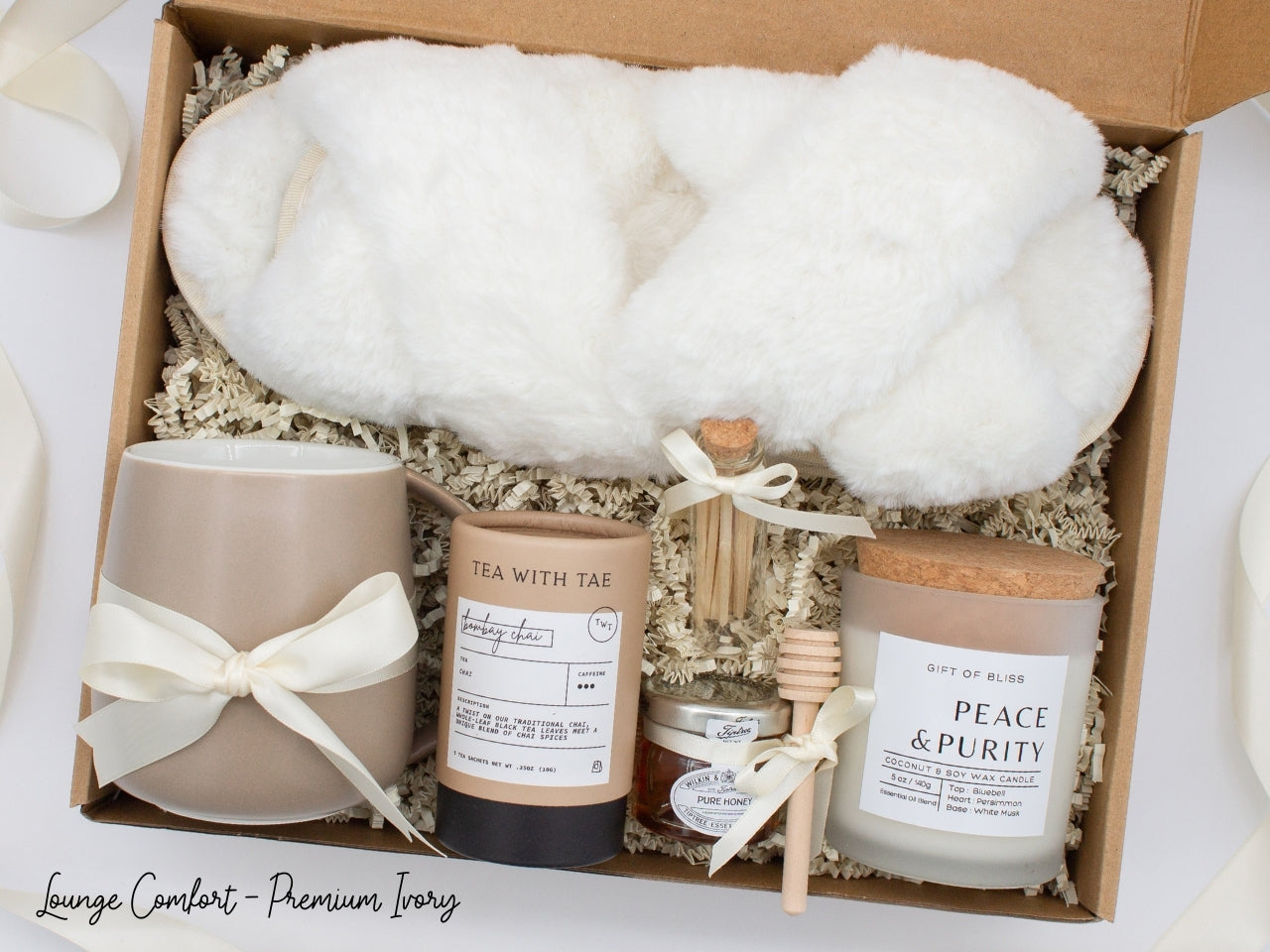 Gift Box Descriptions
Gift Box Descriptions
100%
10
B3
An elegance gift box for women, but perfect for anyone seeking sophistication. Includes a ceramic mug, aromatherapy candle and safety match jar, pure honey with dipper, tea, and plush open-toe slippers, beautifully arranged for a serene experience.
An elegance gift box for women, but perfect for anyone seeking sophistication. Includes a ceramic mug, aromatherapy candle and safety match jar, pure honey with dipper, tea, and plush open-toe slippe