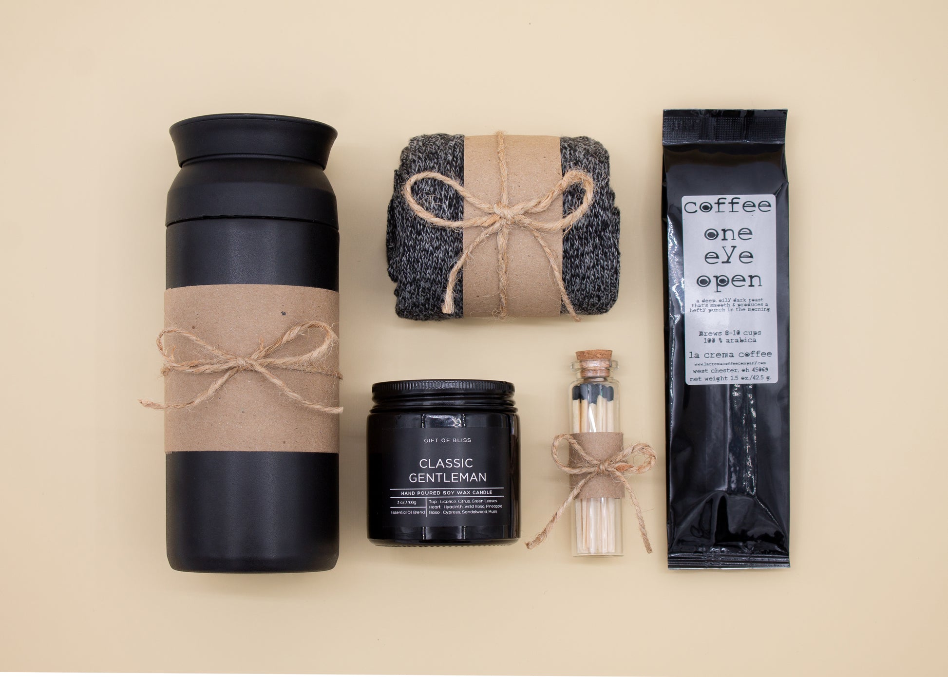 Gentleman's Refuge Basic (Specially crafted gift box for men, suitable for anyone valuing timeless style. Includes a stainless steel tumbler, coffee, aromatherapy candle, and cozy men's socks. A perfect gift for a comforting & indulgent experience.)