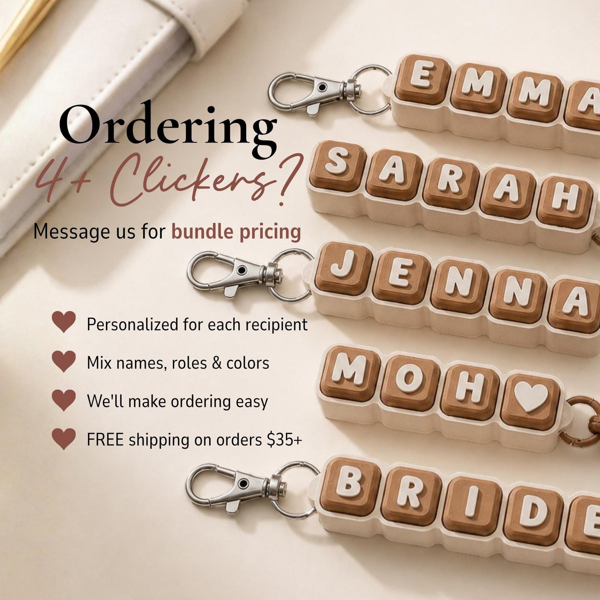 Personalized Bride Gift, Custom Wedding Clicker Keychain,  Future Mr Mrs, Engagement & Couple Keepsake