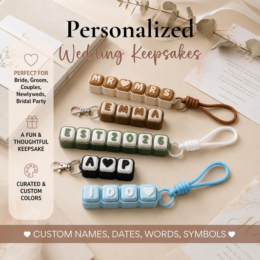 Personalized Bride Gift, Custom Wedding Clicker Keychain,  Future Mr Mrs, Engagement & Couple Keepsake